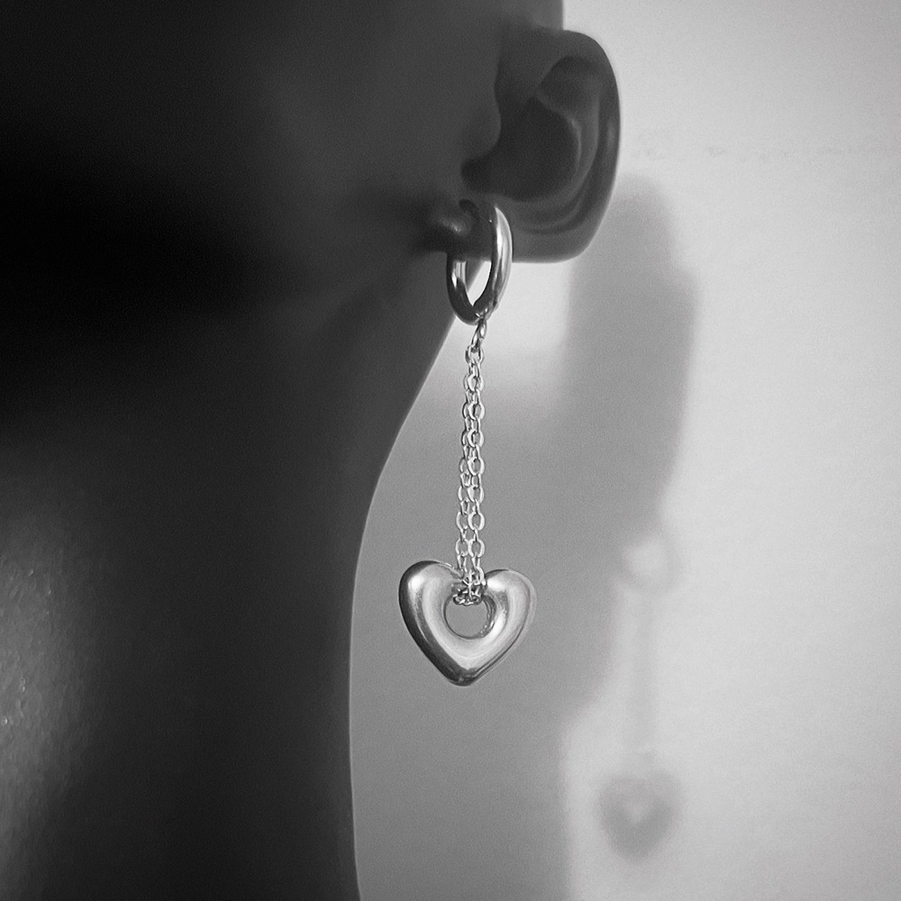 Heart Chain Drop Ear Huggies & Necklace - Picture 3 of 6